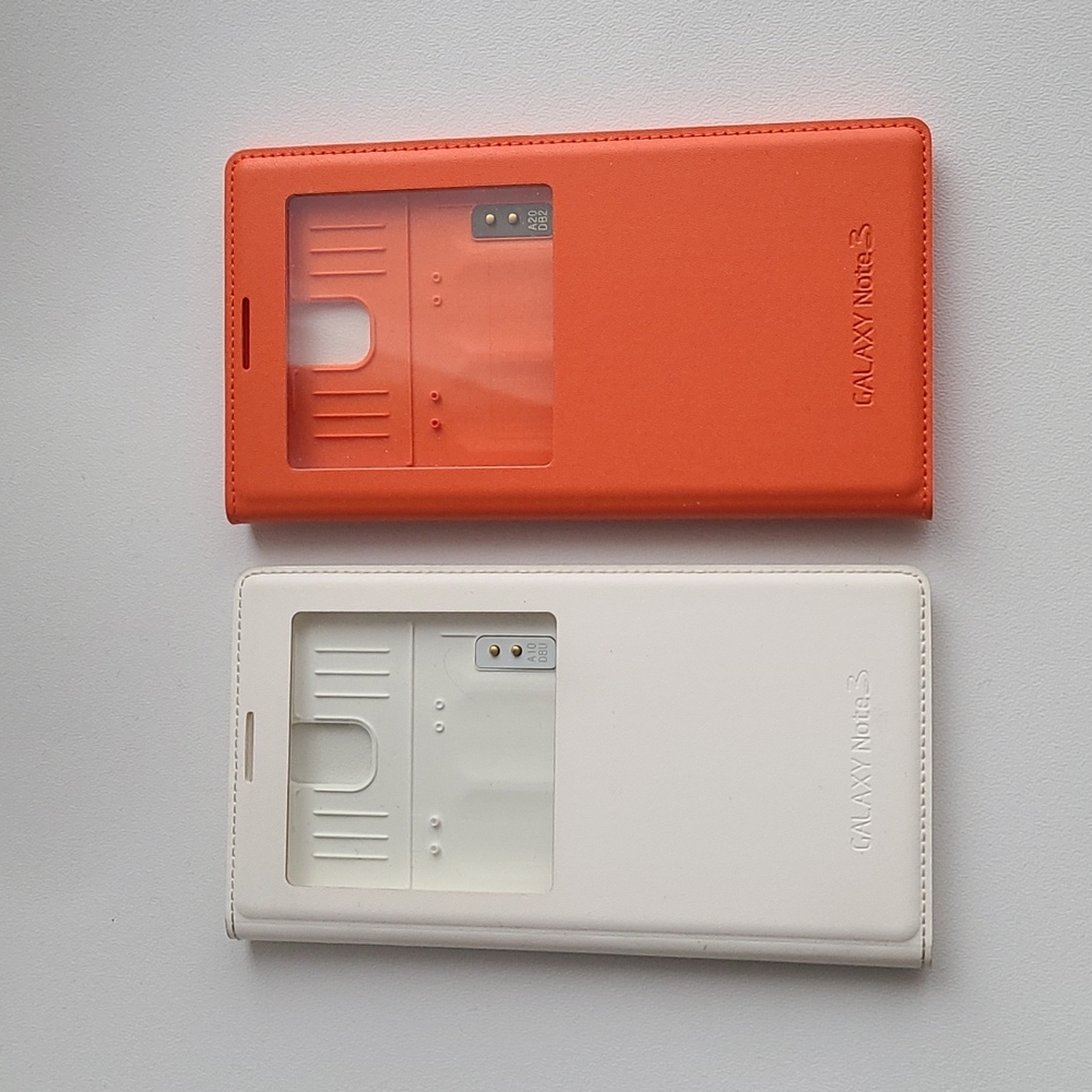 Samsung Galaxy Note 3 OEM S View Flip Cover Case Bundle Orange and White